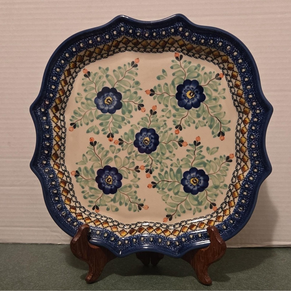 Polish Pottery Unikat 440 Square Scalloped Platter E. Tubaj Ceramika Artystyczna